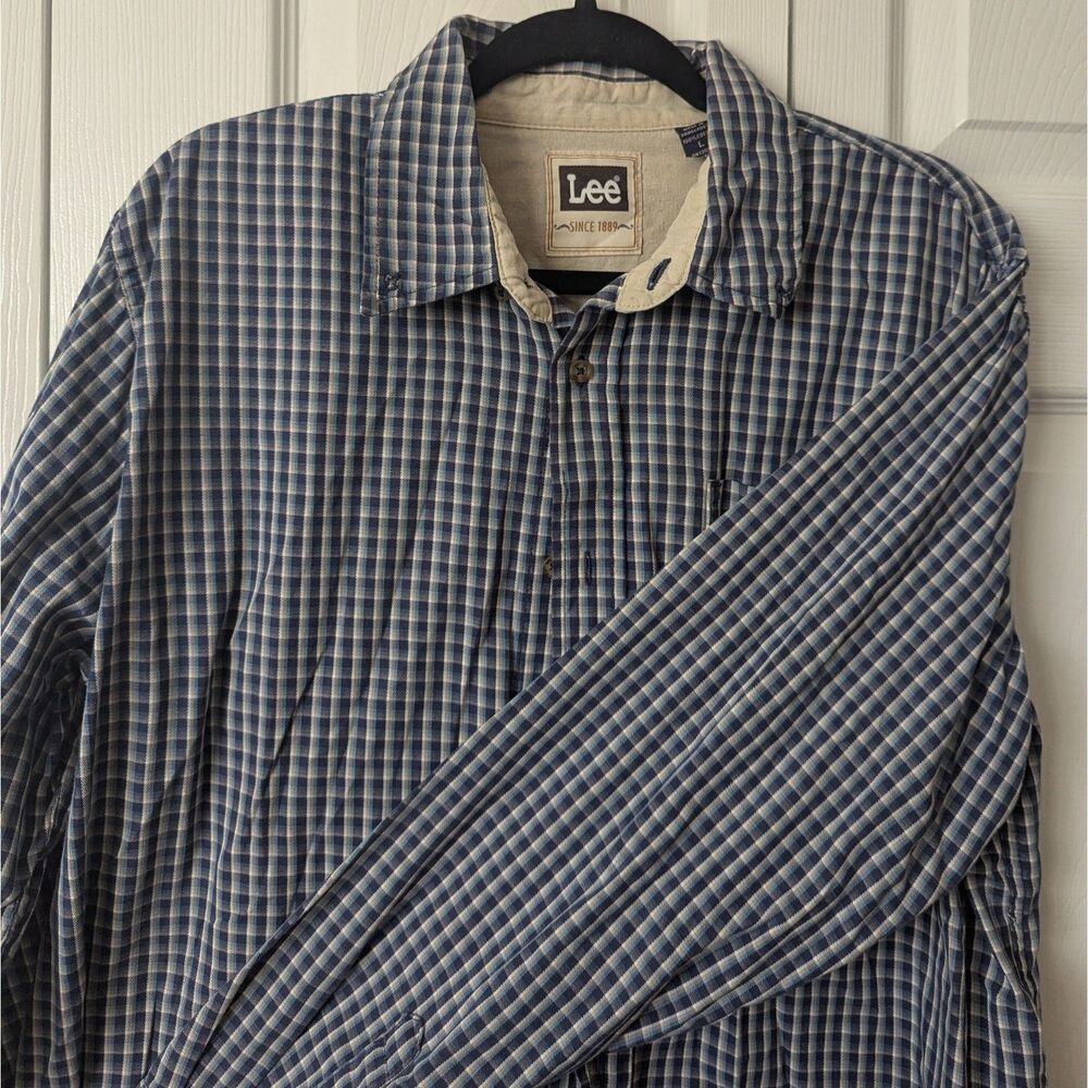 Lee Heavy Plaid Button Down Work Shirt Shacket Large 100% Cotton